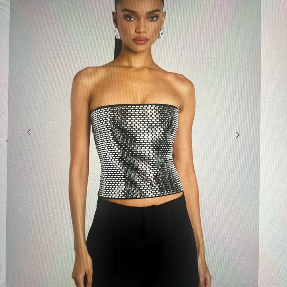 Retrofete Black and Silver Strapless Crop Top